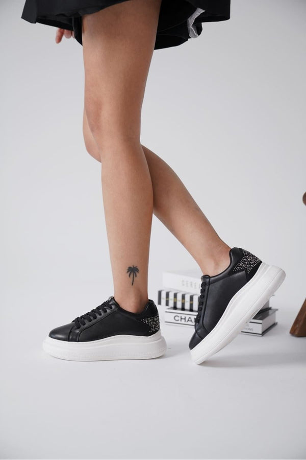 Scarpax Grace Arkası Taşlı Siyah Kadın Sneaker