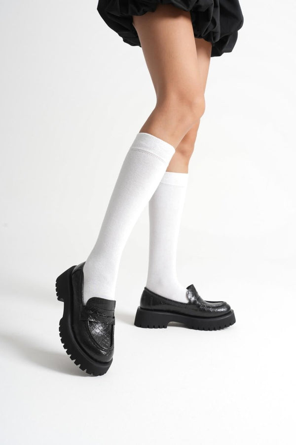 Scarpax Noir Kadın Günlük Siyah Kroko Loafer Ayakkabı