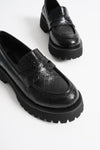 Scarpax Noir Kadın Günlük Siyah Kroko Loafer Ayakkabı