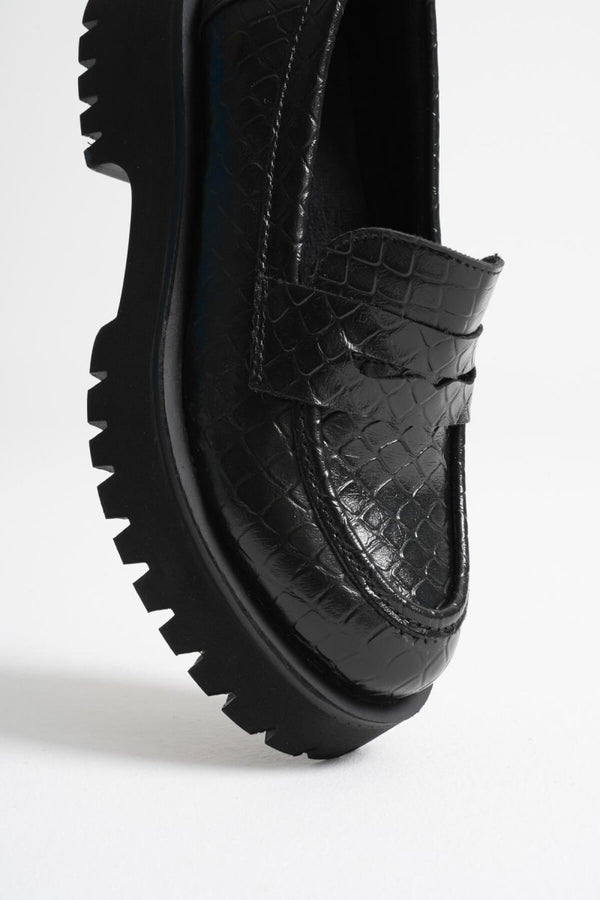 Scarpax Noir Kadın Günlük Siyah Kroko Loafer Ayakkabı