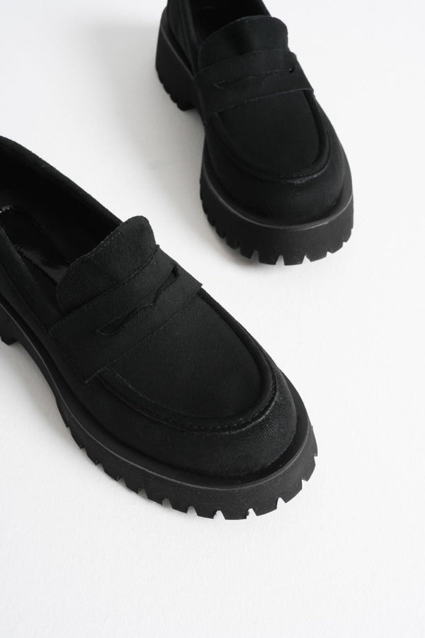 Scarpax Noir Kadın Günlük Siyah Süet Loafer Ayakkabı