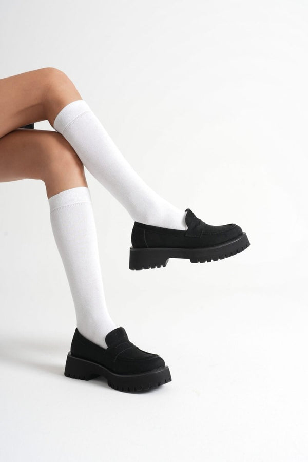 Scarpax Noir Kadın Günlük Siyah Süet Loafer Ayakkabı