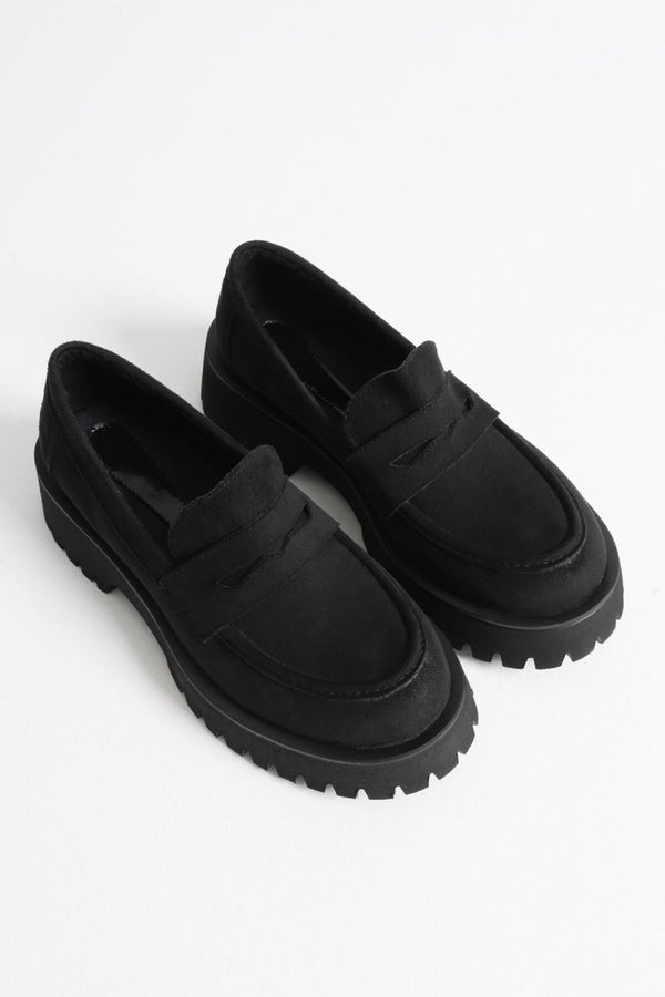 Scarpax Noir Kadın Günlük Siyah Süet Loafer Ayakkabı