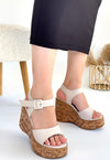Scarpax Riboy Bej Cilt Dolgu Topuk Sandalet - SCARPAX