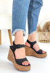 Scarpax Riboy Siyah Cilt Dolgu Topuk Sandalet - SCARPAX